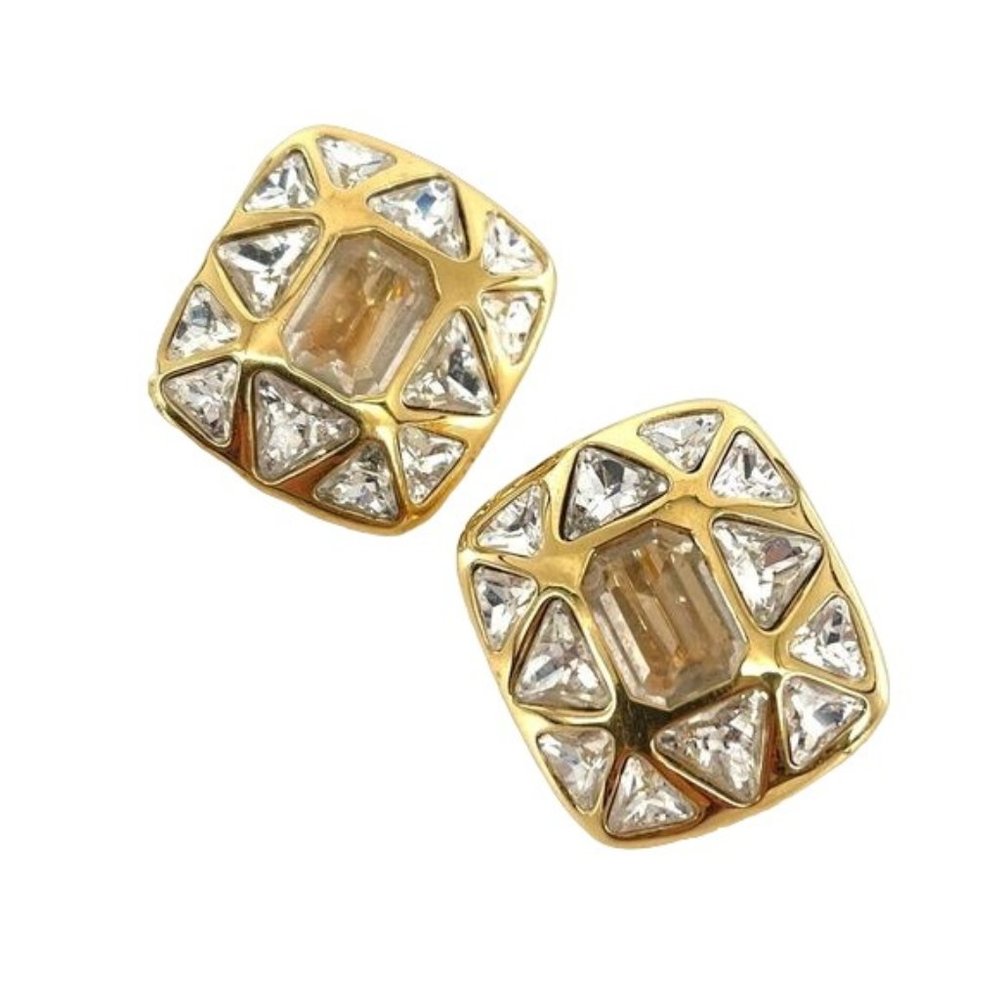 Swarovski Crystals Vintage 1980’s Clip On-Earring Gold & Clear Gems OS